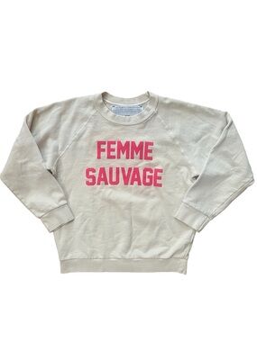 Parts + Labor Cream Femme Sauvage Wild Woman Feminism Pink Lettered Sweatshirt